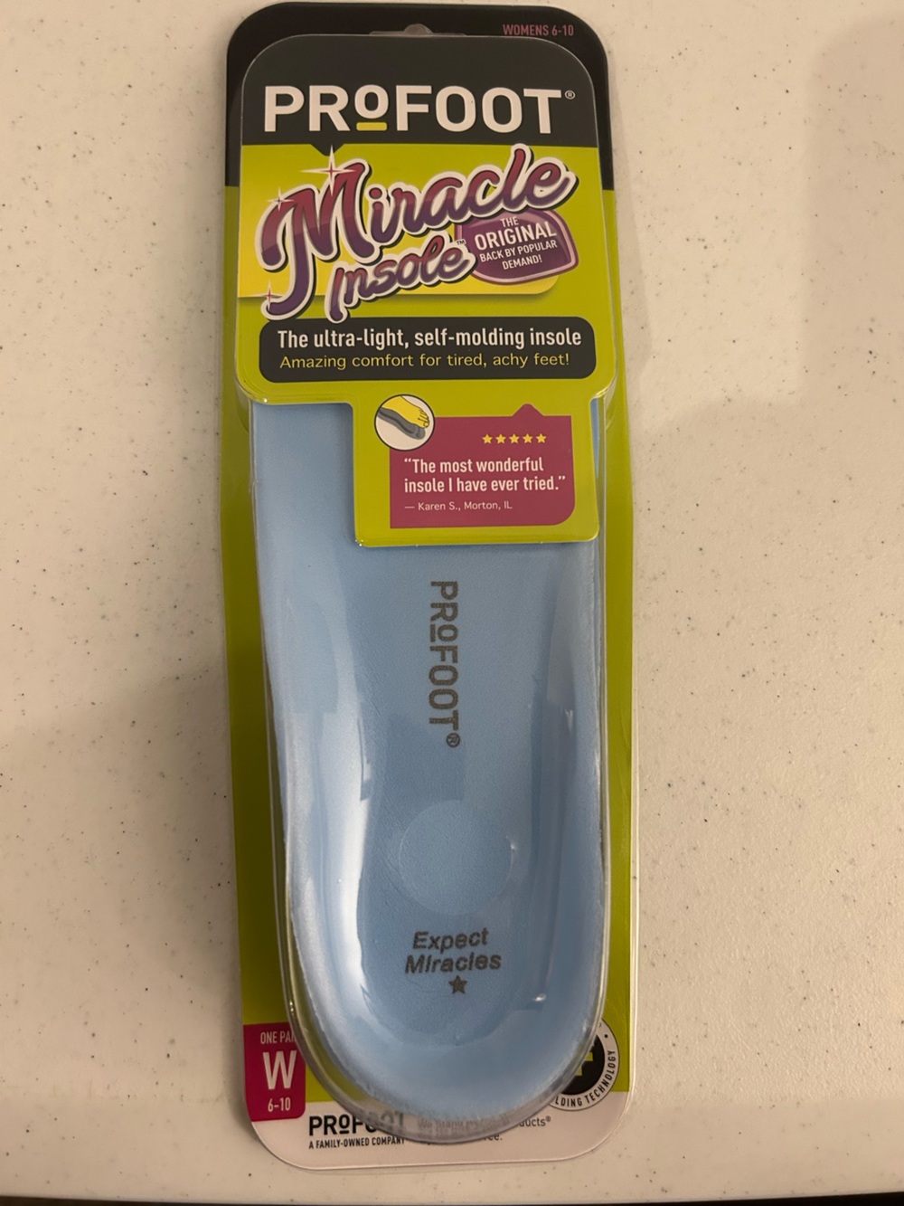 PRoFoot Miracle Insole - Ultra-Light Self-Molding insoles Women’s 6-10 1-pair